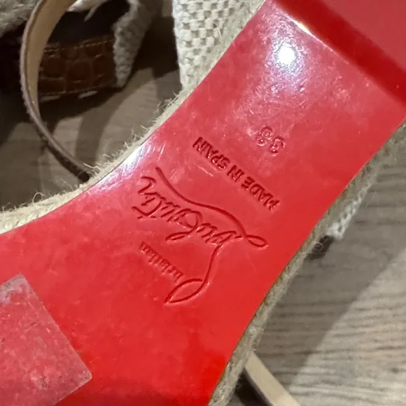 Christian Louboutin Brown Croc-Embossed Wedge Sandals size 38 - Picture 3 of 8